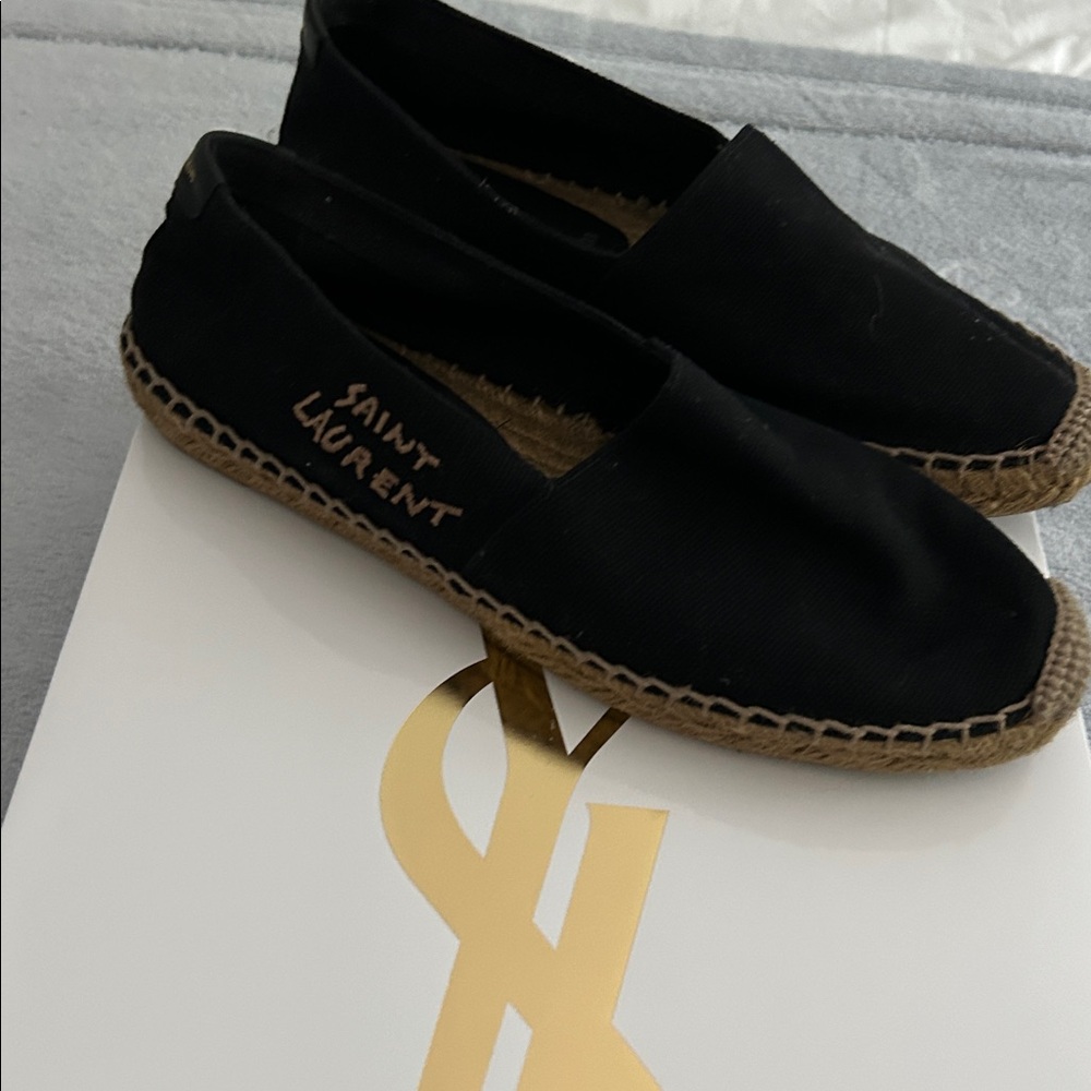 Yves Saint Laurent Black Canvas Espadrilles with Jute Trim - Picture 11 of 11